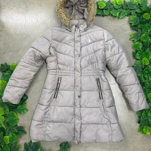 U.S. Polo Assn. Faux Fur Hooded Puffer Coat Gray Women's XL